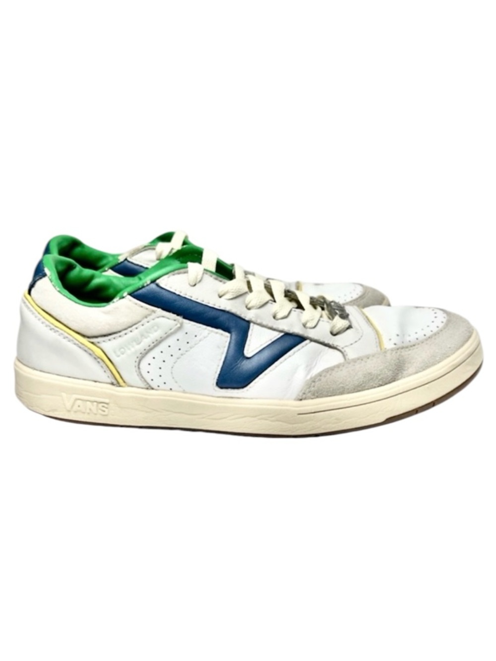 Vans Lowland Serio Collection ComfyCush Men Size 10.5 White, Blue Green Retro